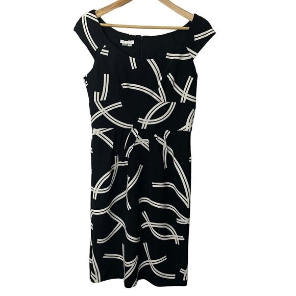 London Times Sheath Dress Sz 10 Black Knee Length Fitted Cap Sleeve A-line EUC - Picture 1 of 11